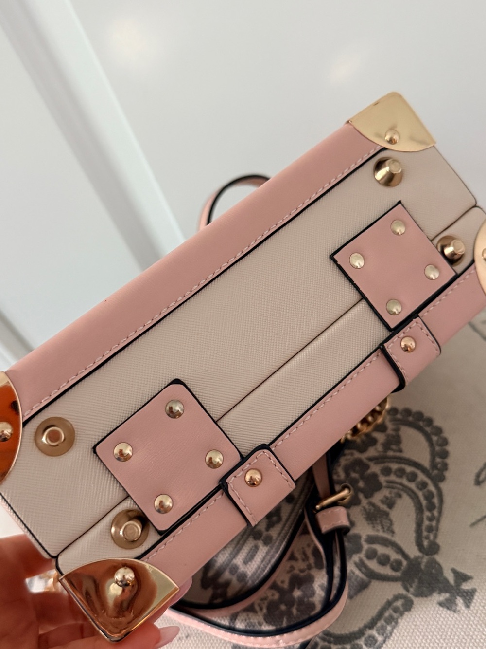 ALDO Structured Pink Mini Trunk Bag with Decorative Travel Panels - Picture 5 of 8